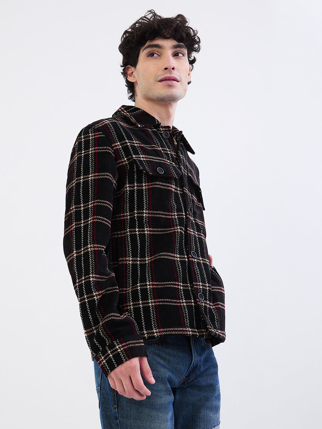 Men Jacket Black Straight Fit