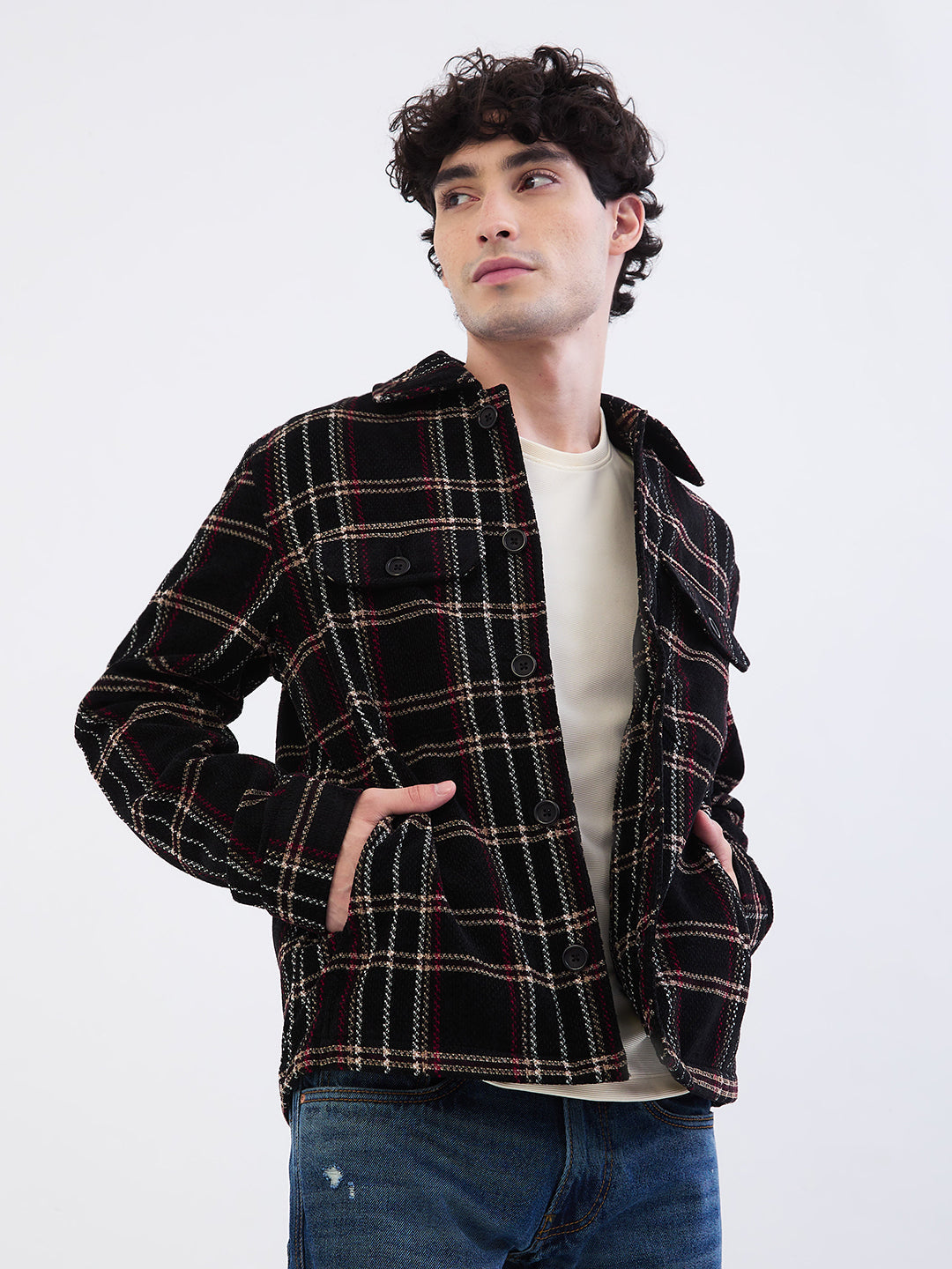 Men Jacket Black Straight Fit