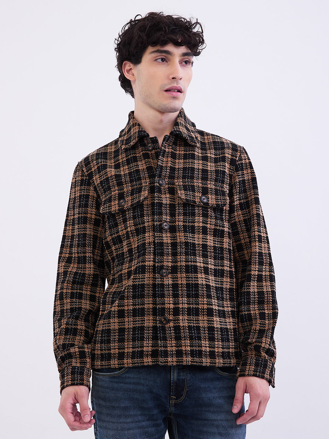 Men Jacket Black Straight Fit