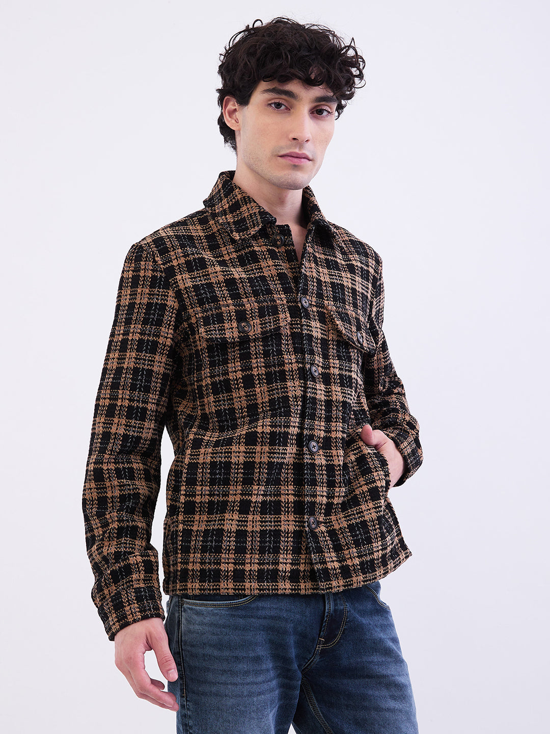 Spykar Jet Black Straight Fit Casual Jackets For Men