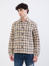 Men Jacket Beige Straight Fit