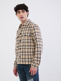 Men Jacket Beige Straight Fit