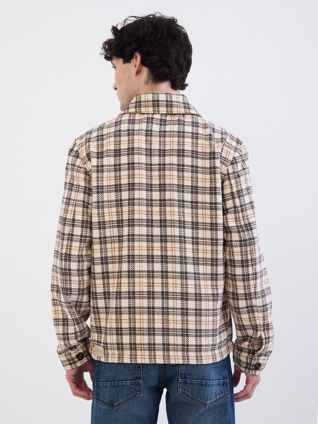 Men Jacket Beige Straight Fit