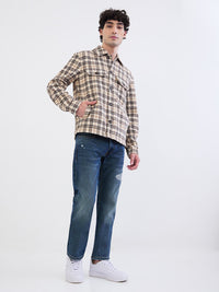 Men Jacket Beige Straight Fit