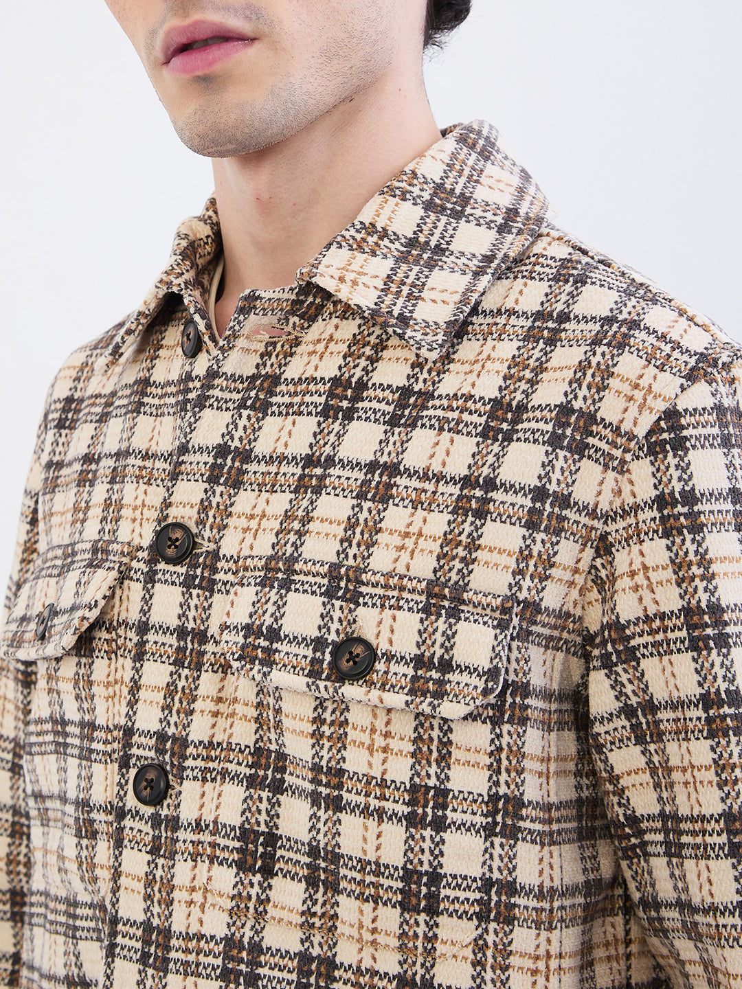 Men Jacket Beige Straight Fit