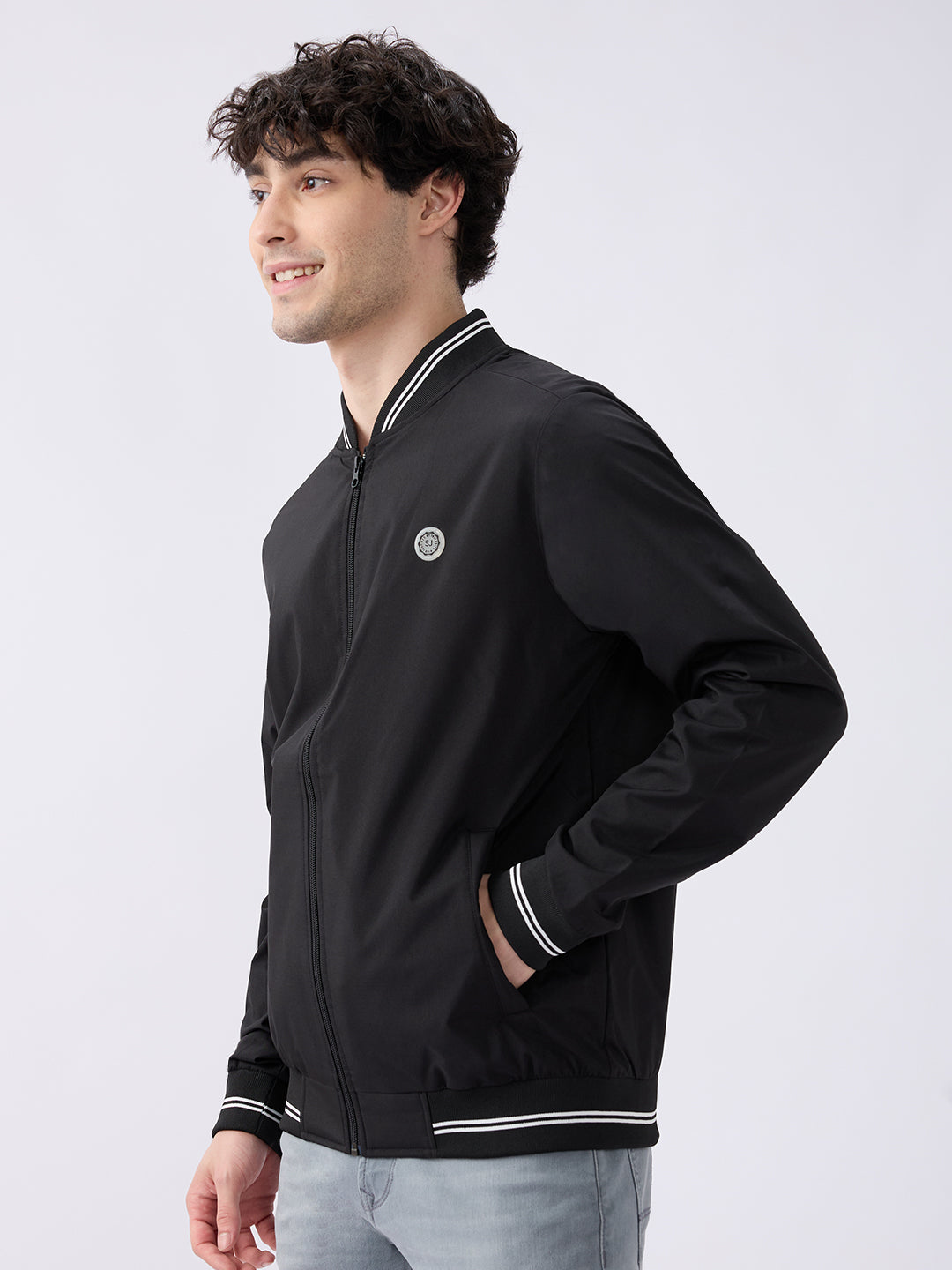 Spykar Solid Black Straight Fit Jackets For Men