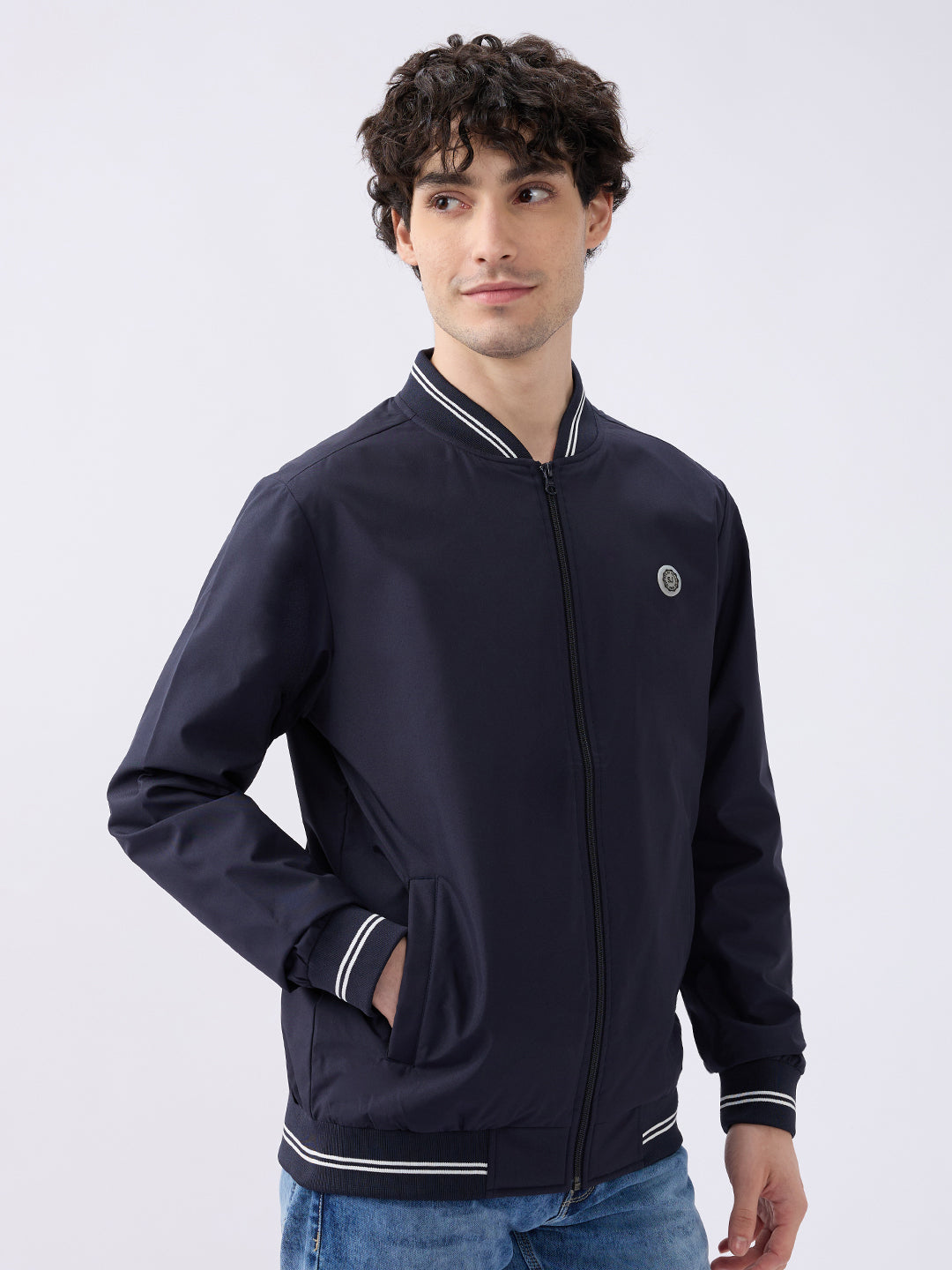 Spykar Solid Navy Blue Straight Fit Jackets For Men