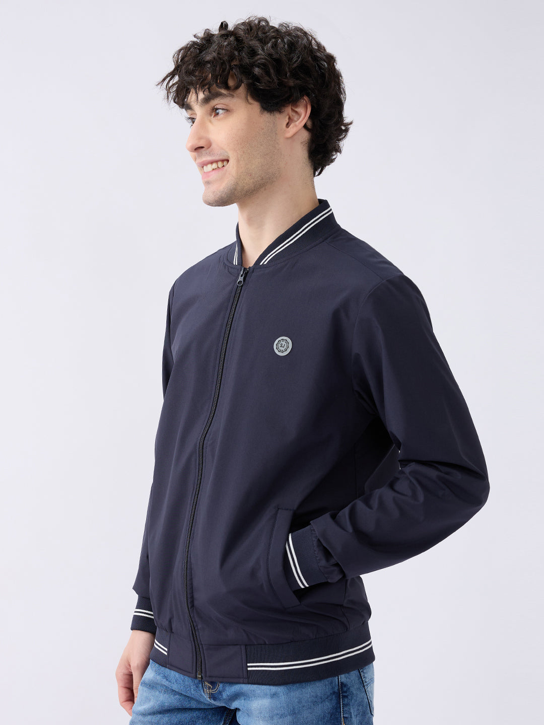 Spykar Solid Navy Blue Straight Fit Jackets For Men