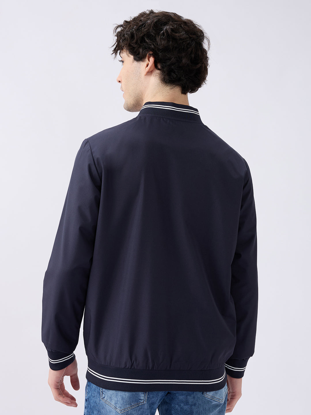 Spykar Solid Navy Blue Straight Fit Jackets For Men