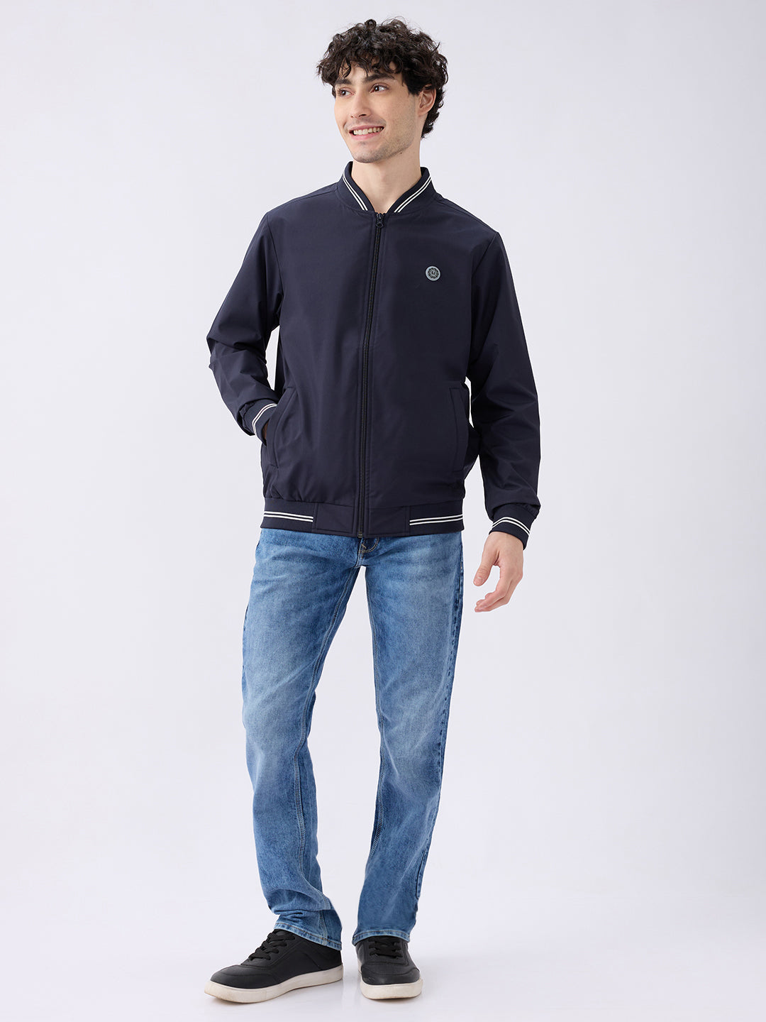 Spykar Solid Navy Blue Straight Fit Jackets For Men