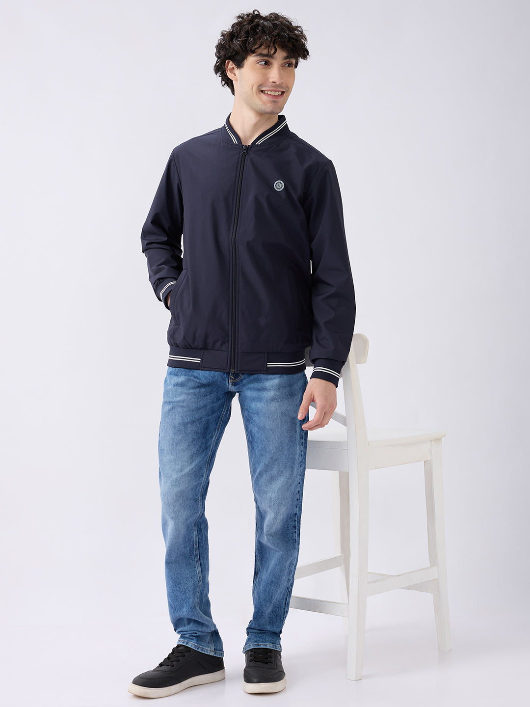 Spykar Solid Navy Blue Straight Fit Jackets For Men