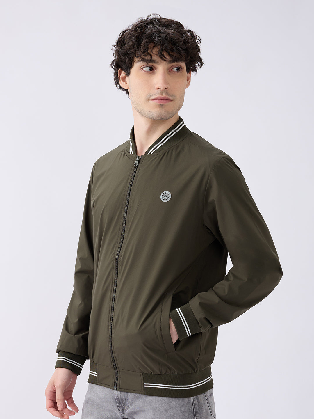 Spykar Solid Olive Green Straight Fit Jackets For Men
