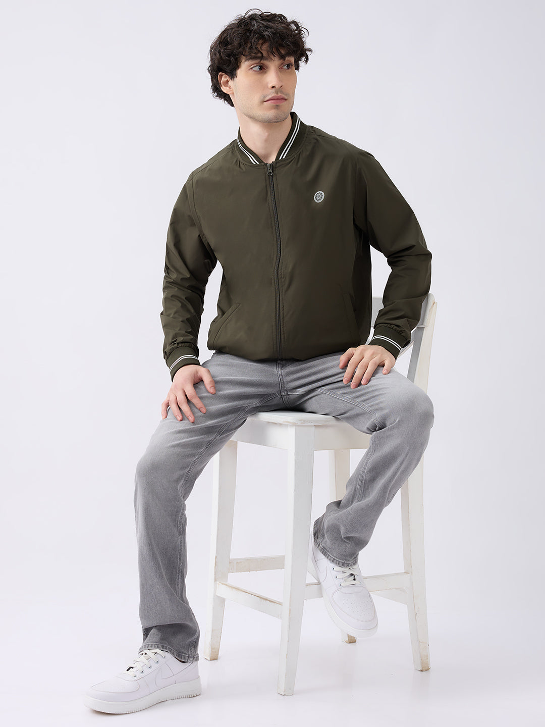 Spykar Solid Olive Green Straight Fit Jackets For Men
