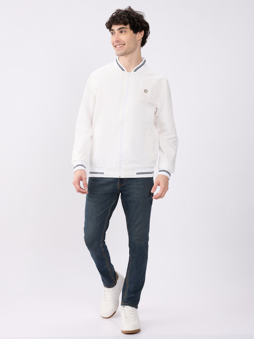 Spykar Solid White Straight Fit Jackets For Men