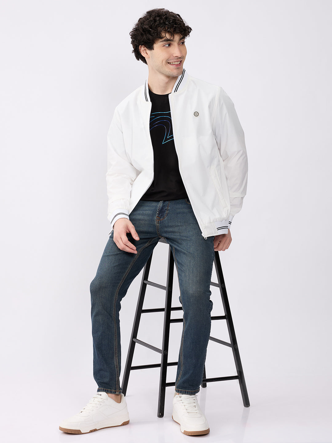 Spykar Solid White Straight Fit Jackets For Men