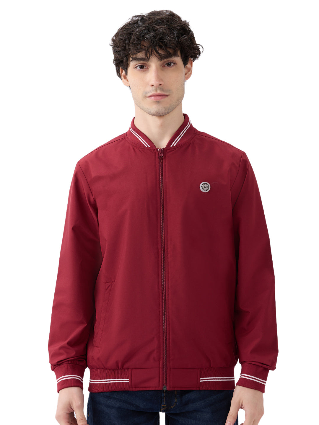 Spykar Solid Wine Red Straight Fit Jackets For Men