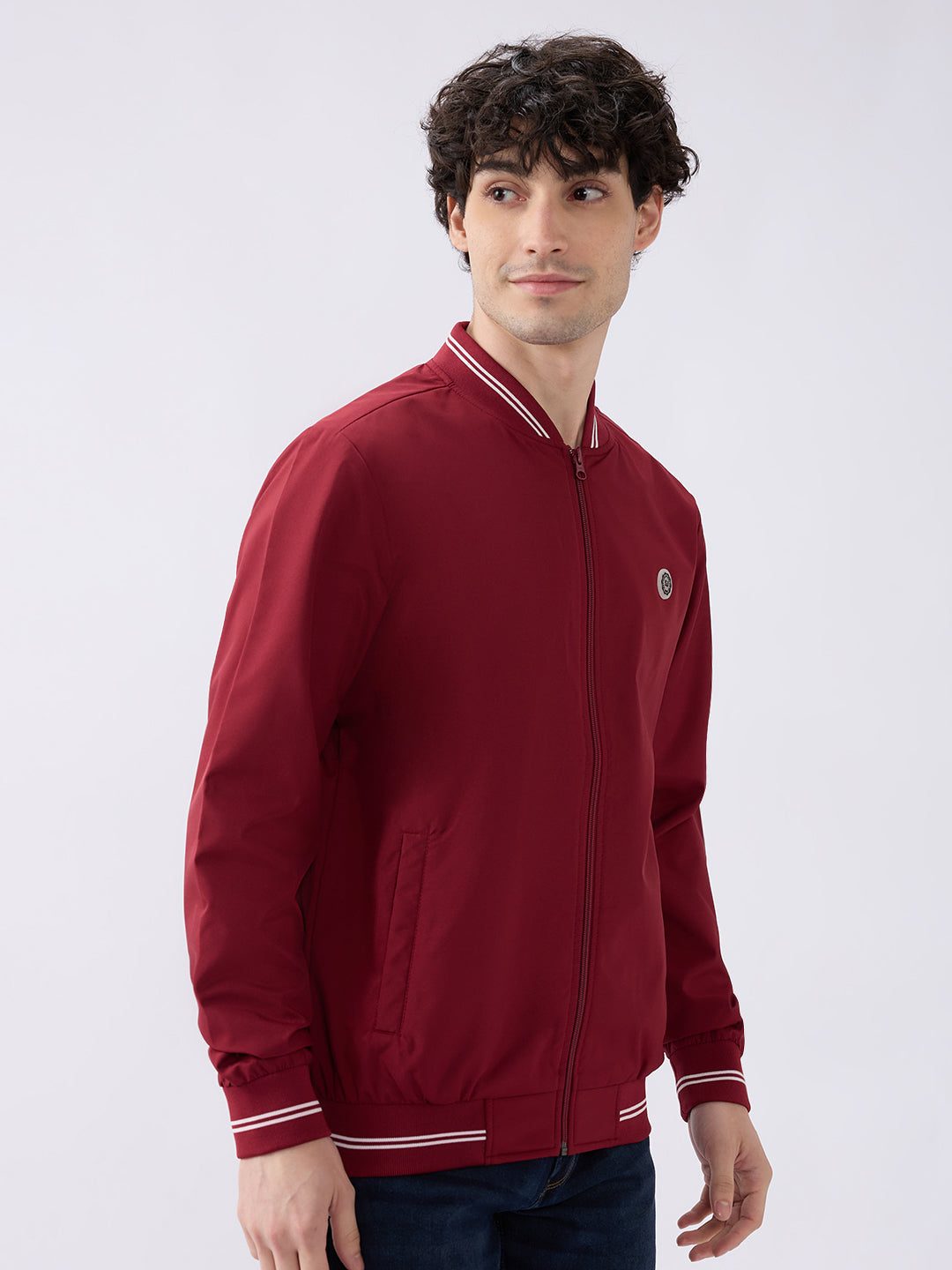 Spykar Solid Wine Red Straight Fit Jackets For Men