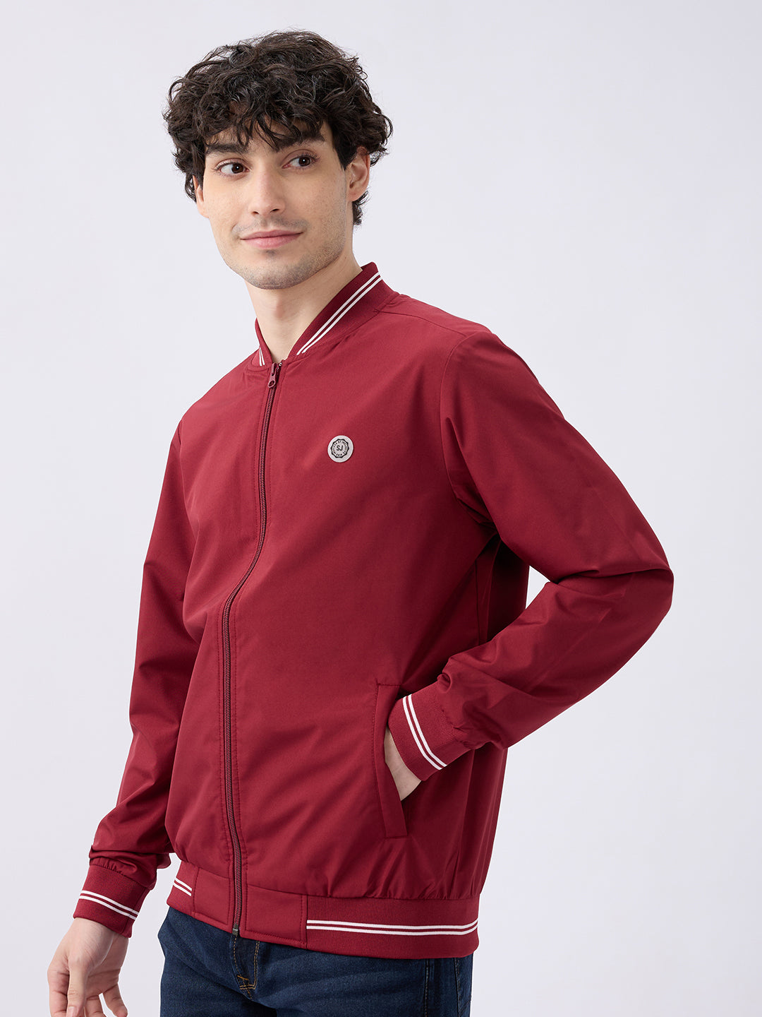 Spykar Solid Wine Red Straight Fit Jackets For Men