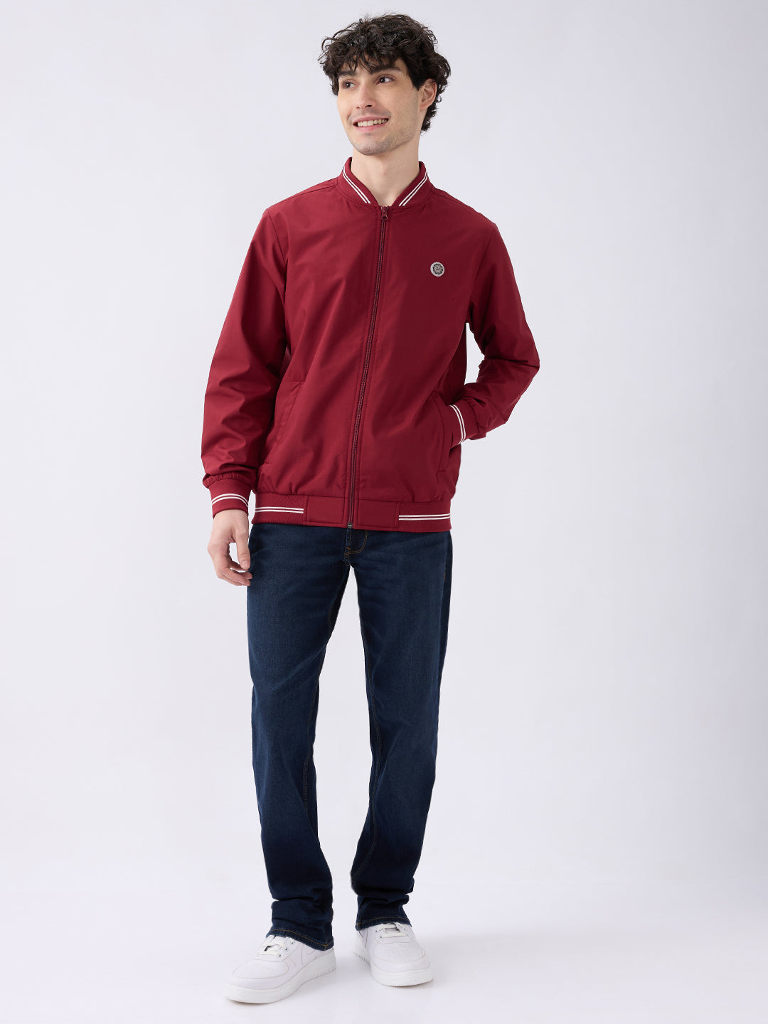 Spykar Solid Wine Red Straight Fit Jackets For Men