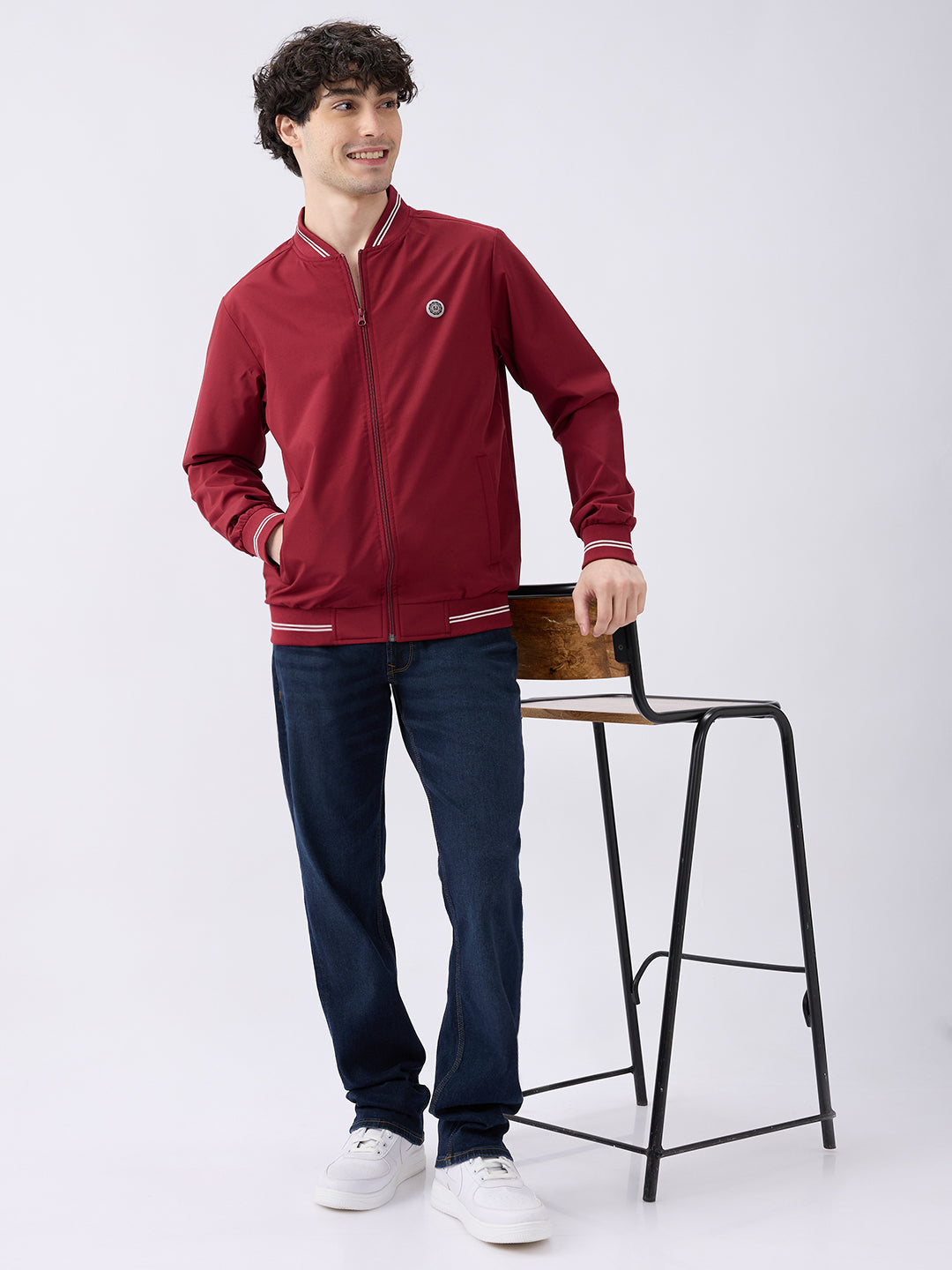 Spykar Solid Wine Red Straight Fit Jackets For Men