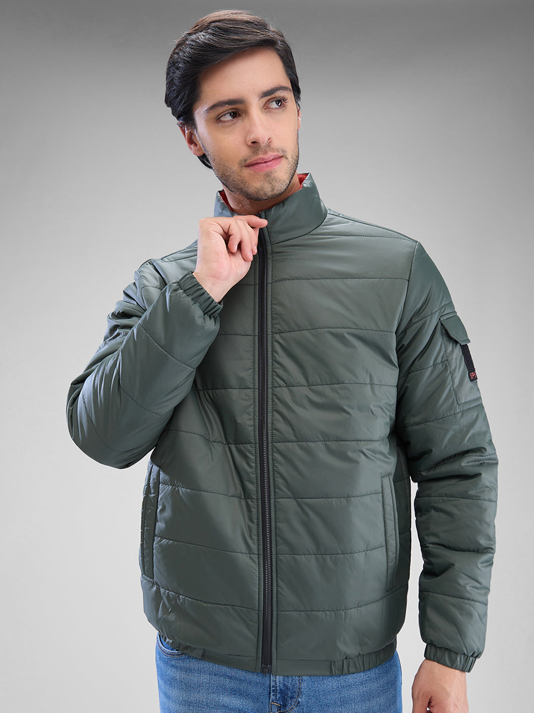 Spykar Bottle Green Polyester Full Sleeve Jacket For Men