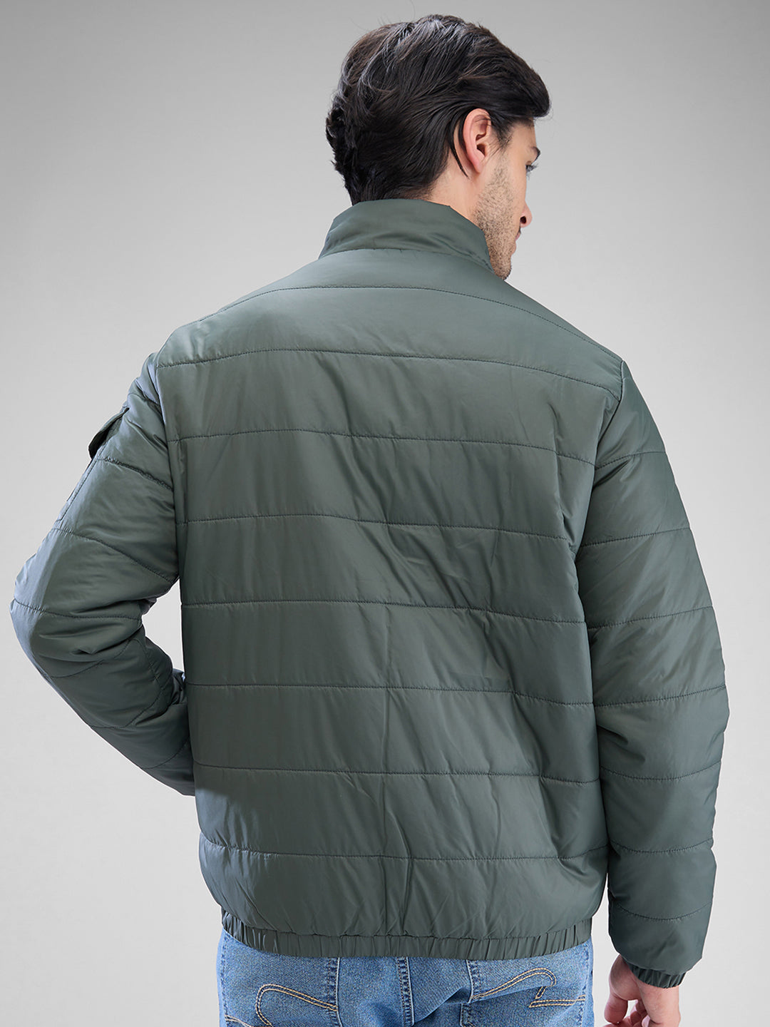 Spykar Bottle Green Polyester Full Sleeve Jacket For Men