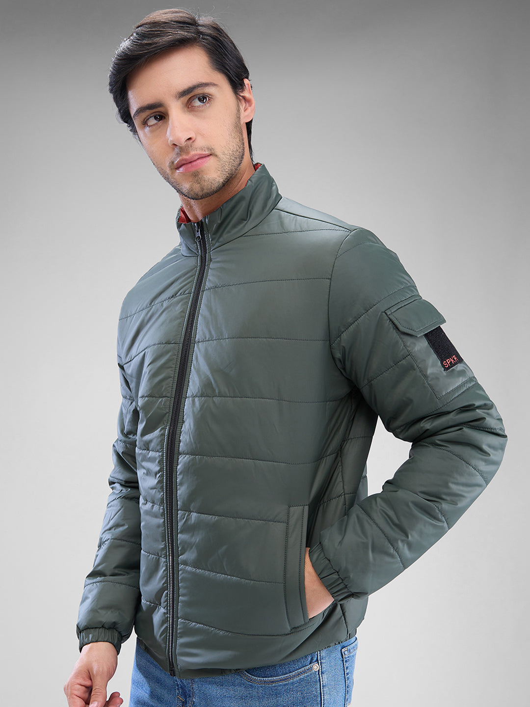 Spykar Bottle Green Polyester Full Sleeve Jacket For Men