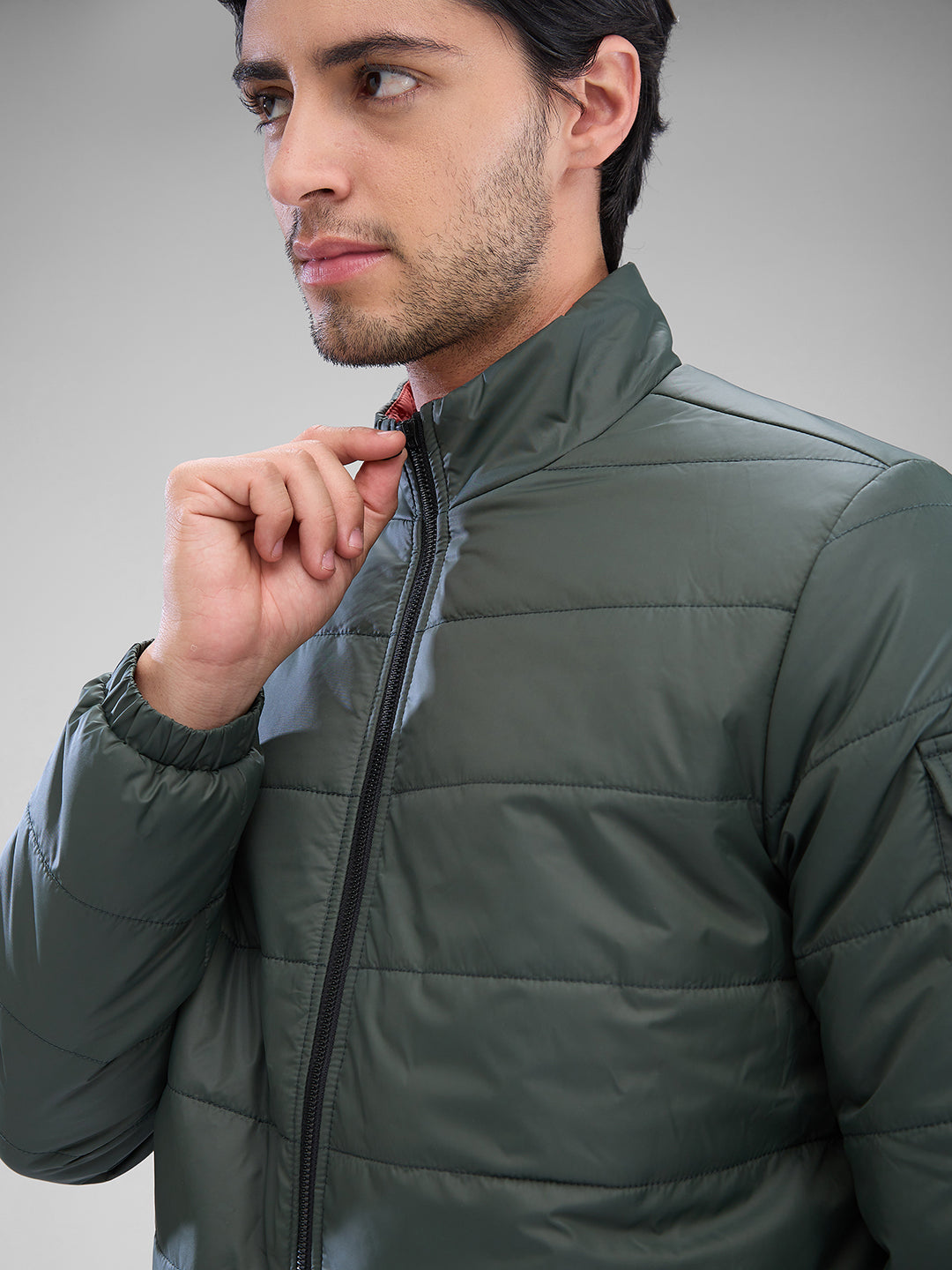 Spykar Bottle Green Polyester Full Sleeve Jacket For Men