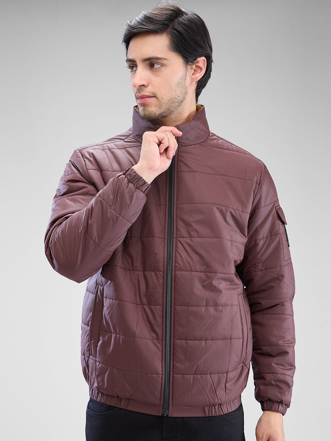 Spykar Deep Wine Red Polyester Full Sleeve Jacket For Men