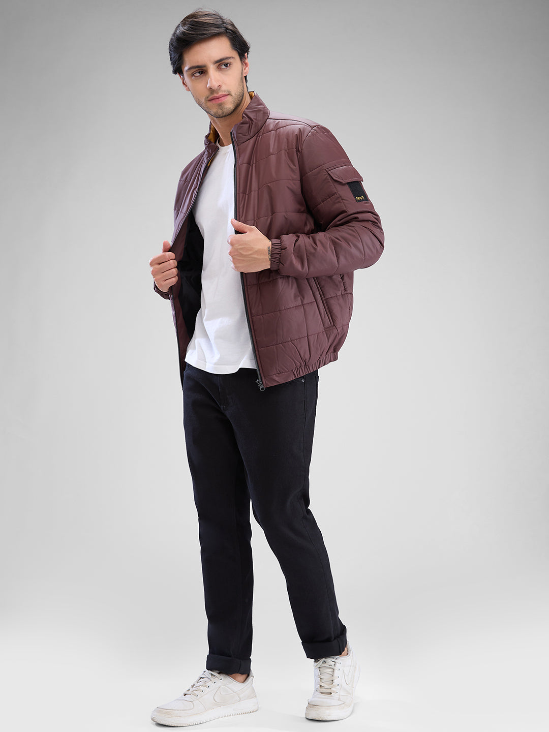 Spykar Deep Wine Red Polyester Full Sleeve Jacket For Men