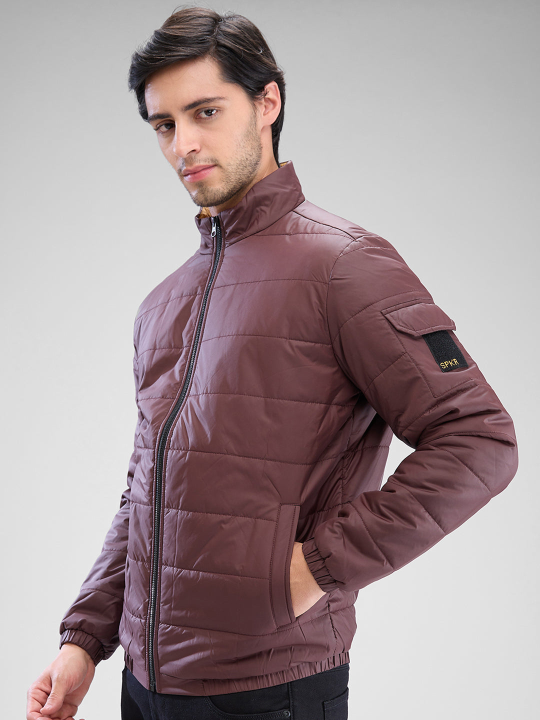 Spykar Deep Wine Red Polyester Full Sleeve Jacket For Men