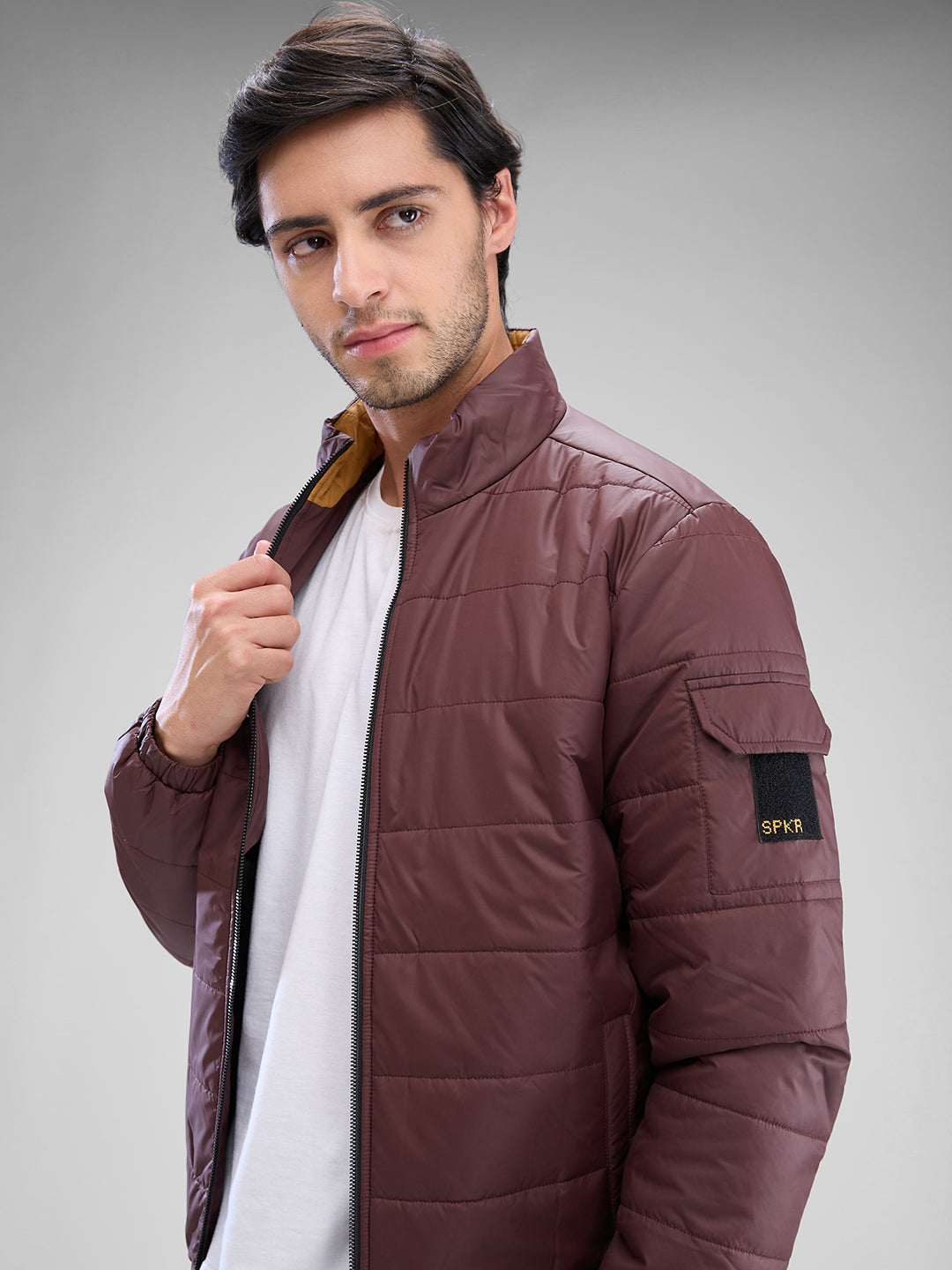 Spykar Deep Wine Red Polyester Full Sleeve Jacket For Men