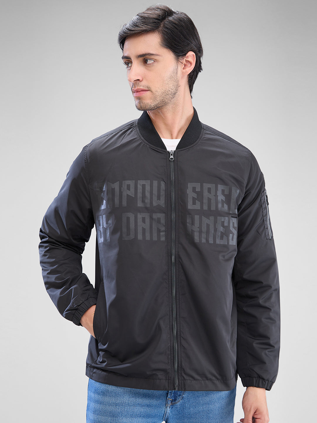 Spykar Jet Black Polyester Full Sleeve Jacket For Men