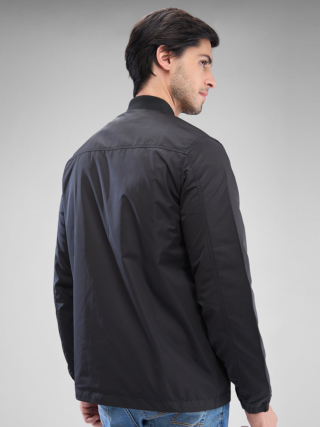 Spykar Jet Black Polyester Full Sleeve Jacket For Men