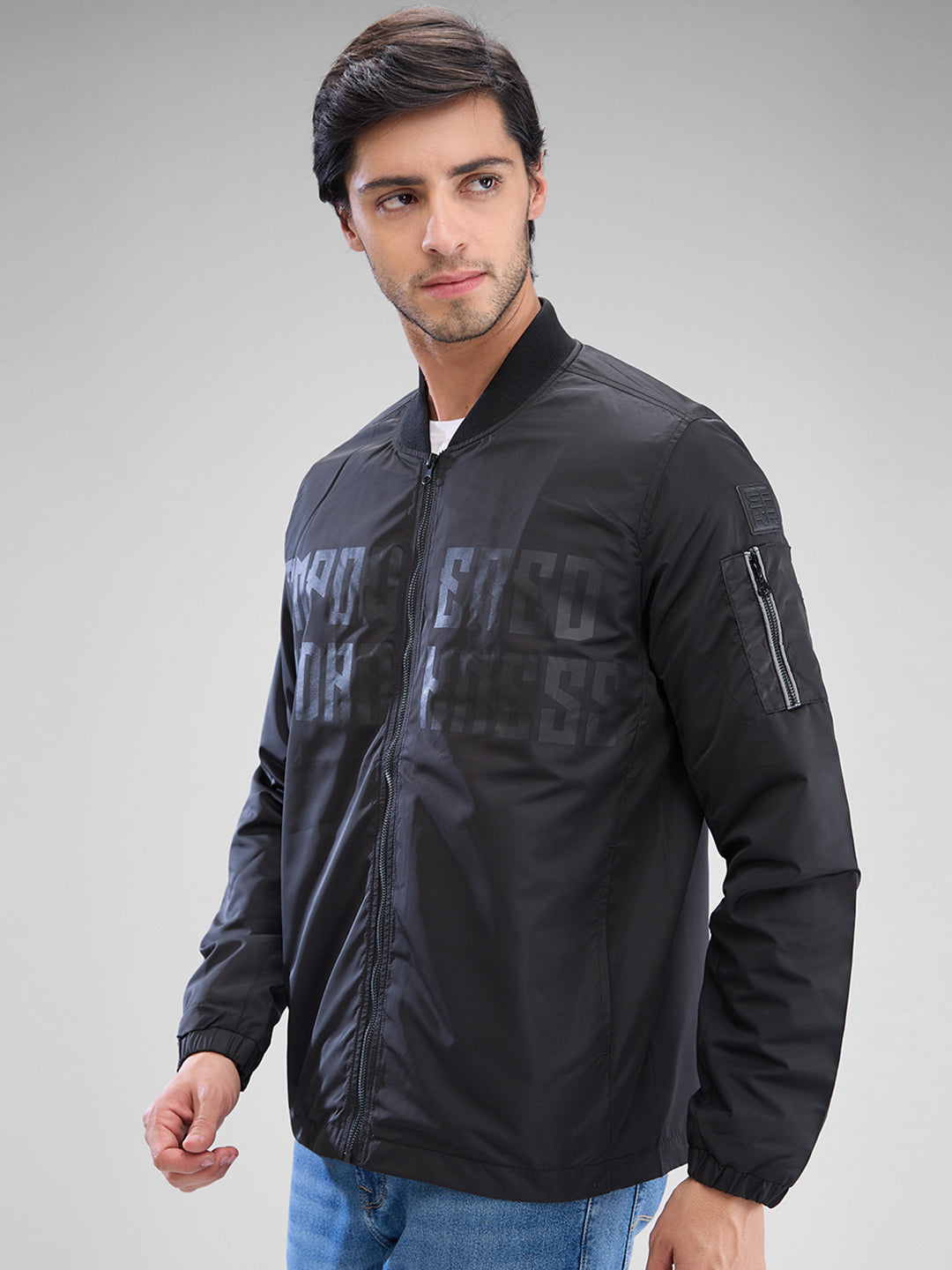 Spykar Jet Black Polyester Full Sleeve Jacket For Men