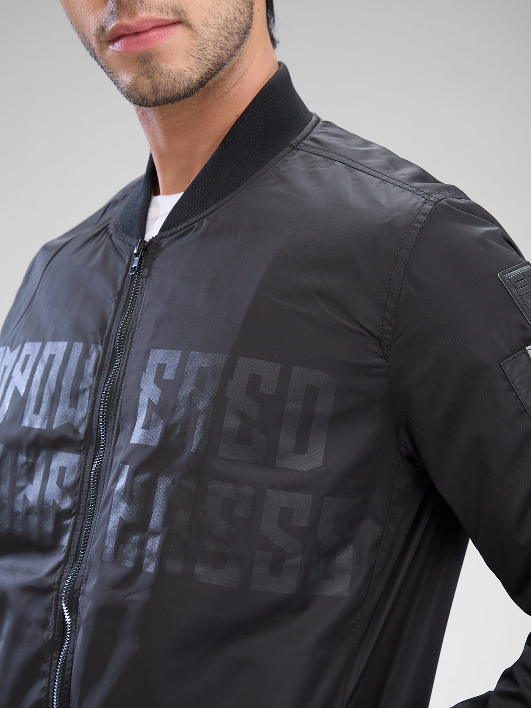 Spykar Jet Black Polyester Full Sleeve Jacket For Men