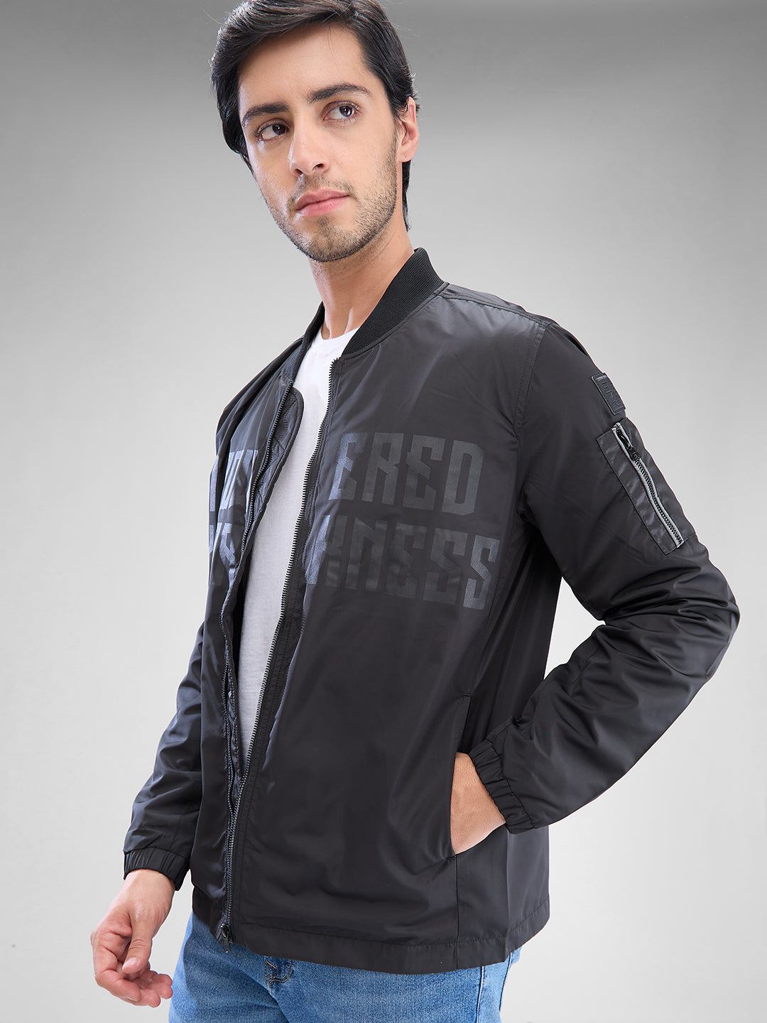 Spykar Jet Black Polyester Full Sleeve Jacket For Men