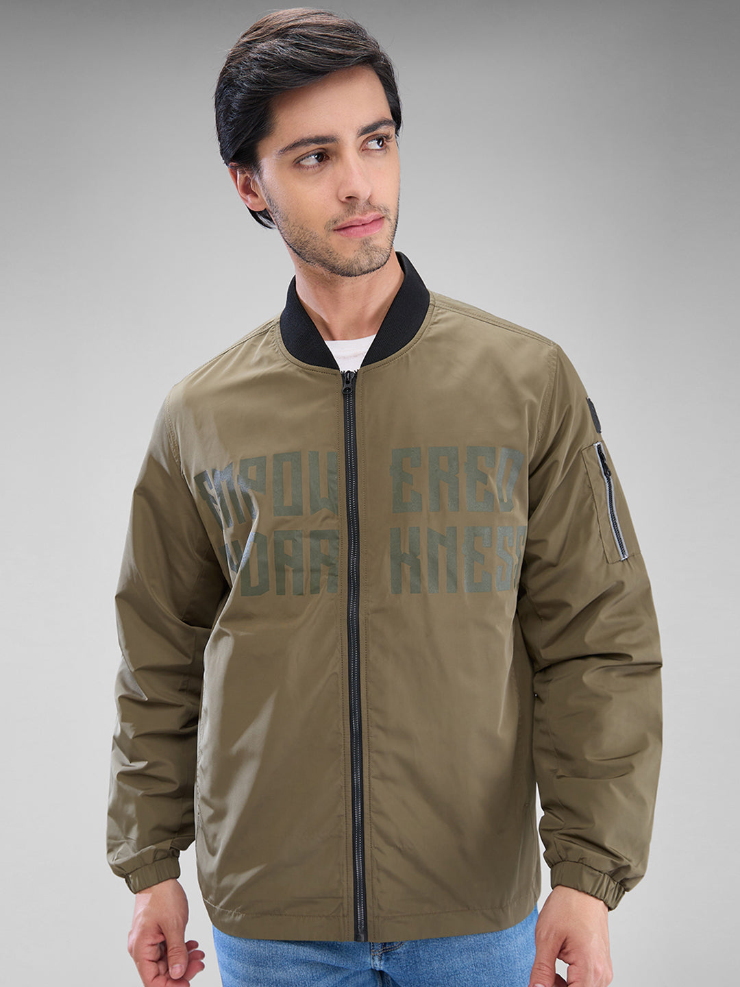 Spykar Olive Green Polyester Full Sleeve Jacket For Men