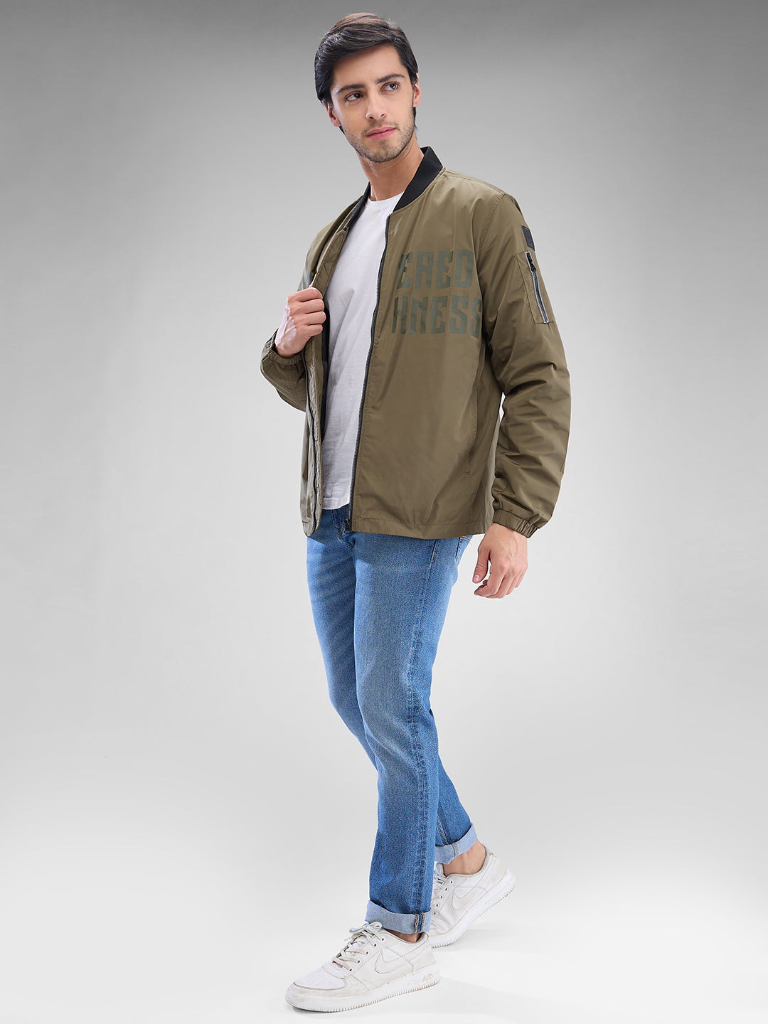 Spykar Olive Green Polyester Full Sleeve Jacket For Men