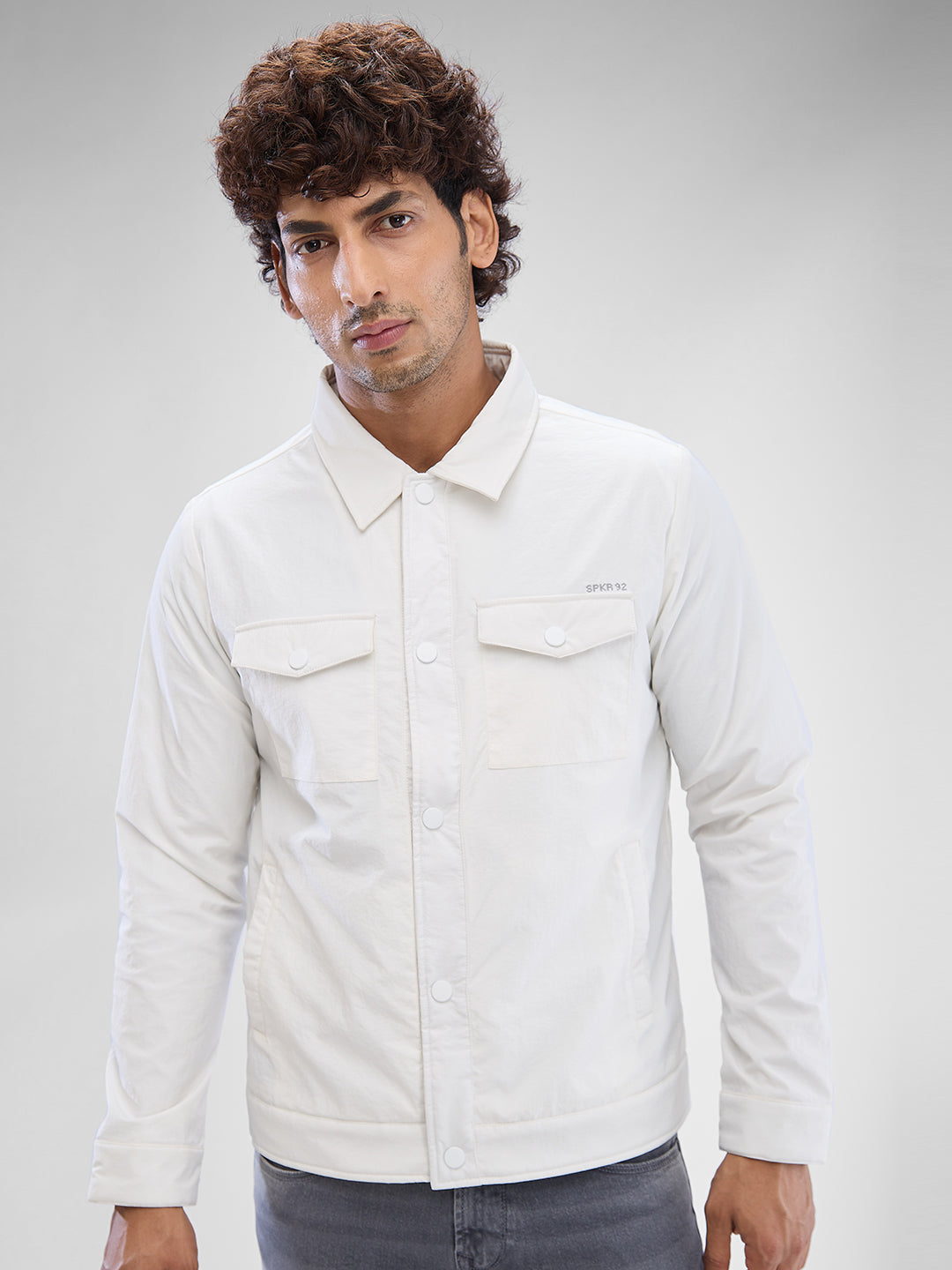 Spykar White Nylon Full Sleeve Jacket For Men