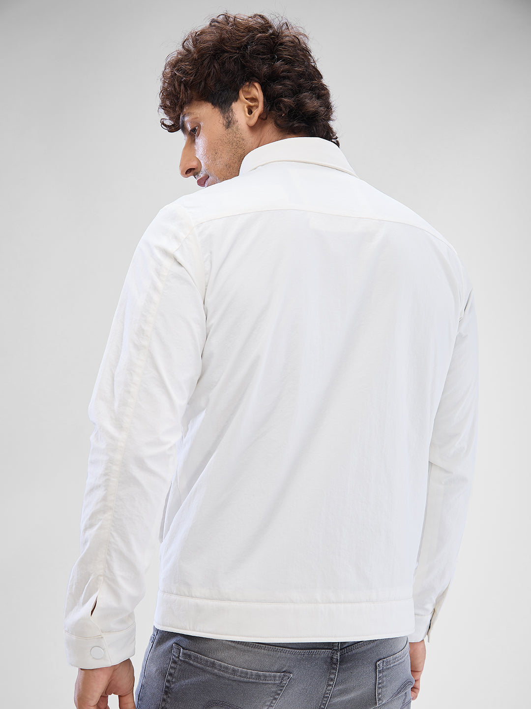 Spykar White Nylon Full Sleeve Jacket For Men