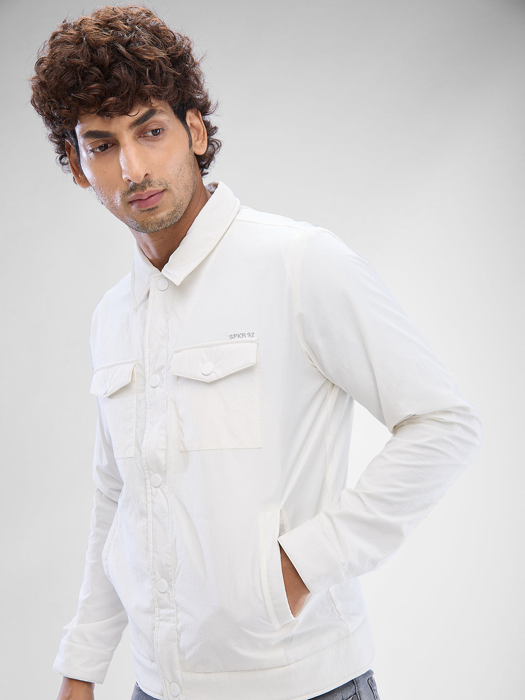 Spykar White Nylon Full Sleeve Jacket For Men