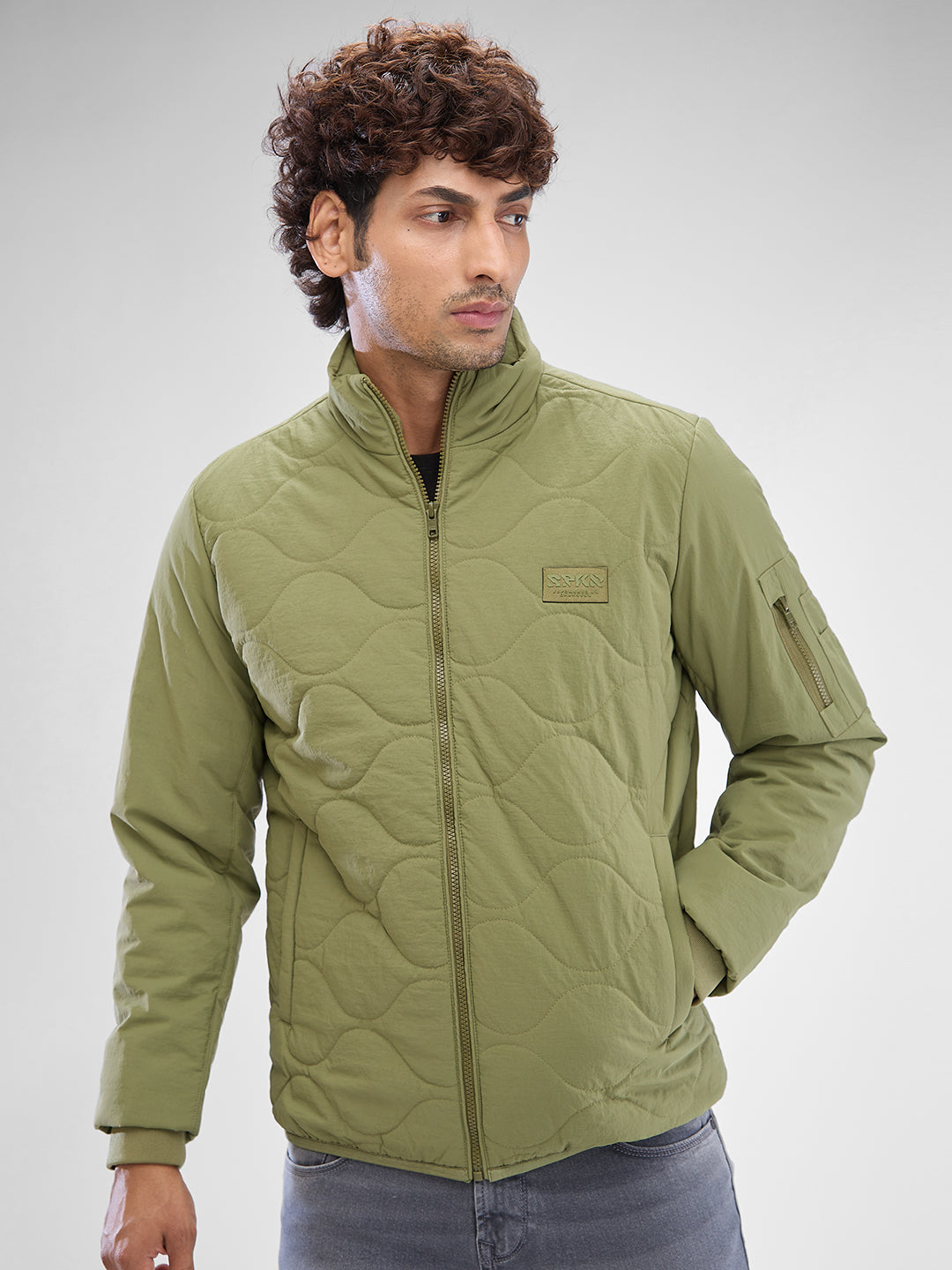 Spykar Beechnut Green Nylon Full Sleeve Jacket For Men