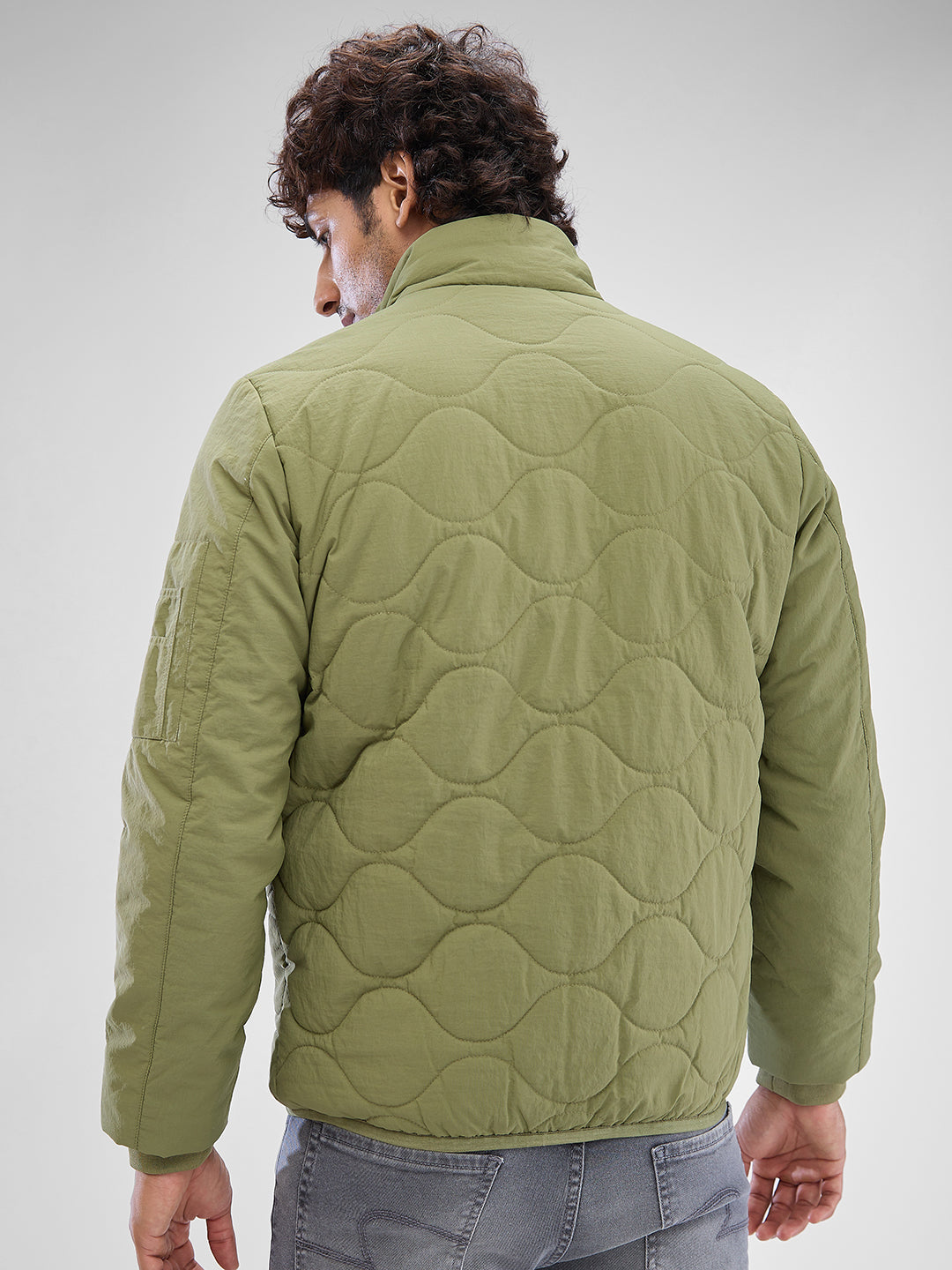 Spykar Beechnut Green Nylon Full Sleeve Jacket For Men