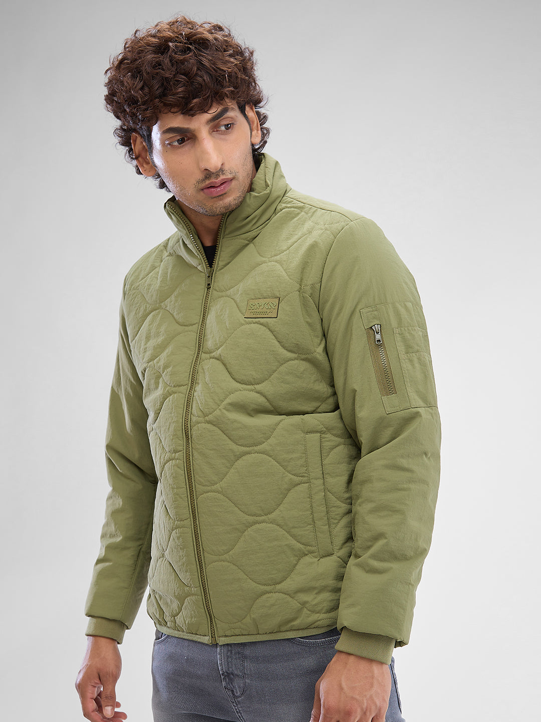 Spykar Beechnut Green Nylon Full Sleeve Jacket For Men