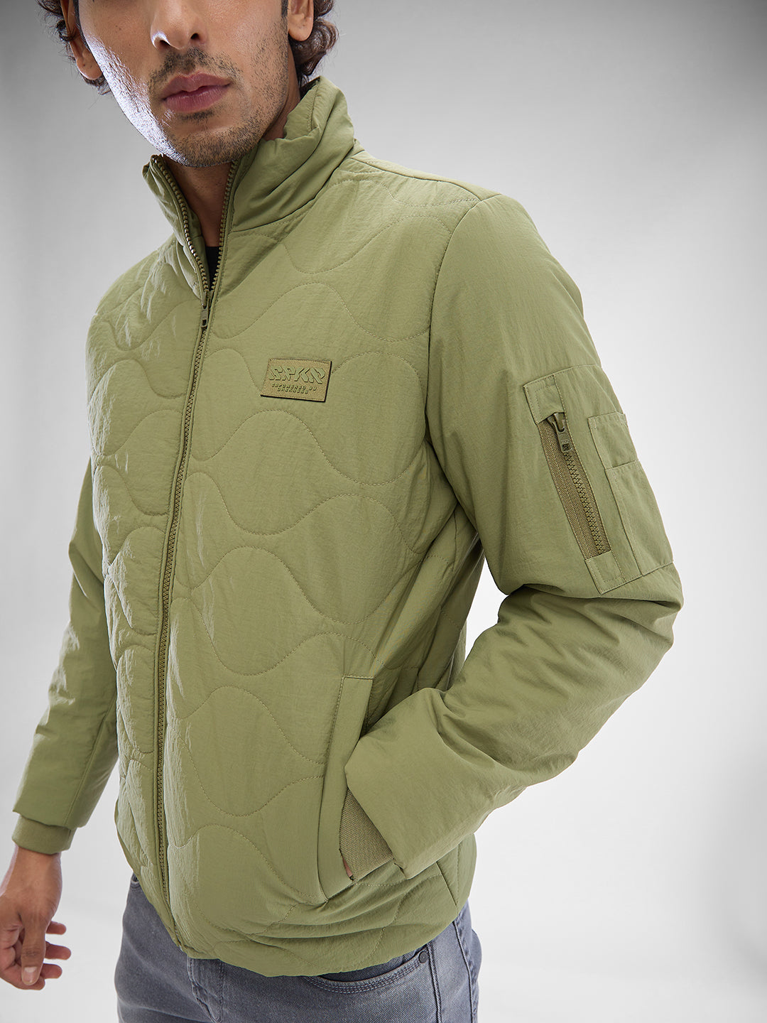 Spykar Beechnut Green Nylon Full Sleeve Jacket For Men