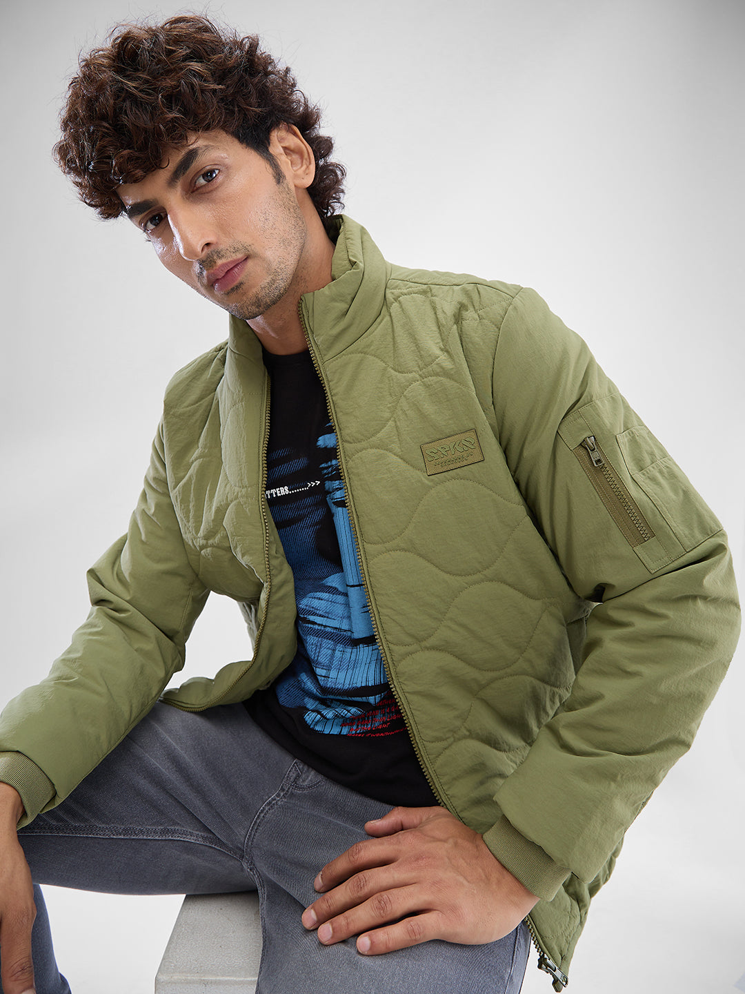 Spykar Beechnut Green Nylon Full Sleeve Jacket For Men