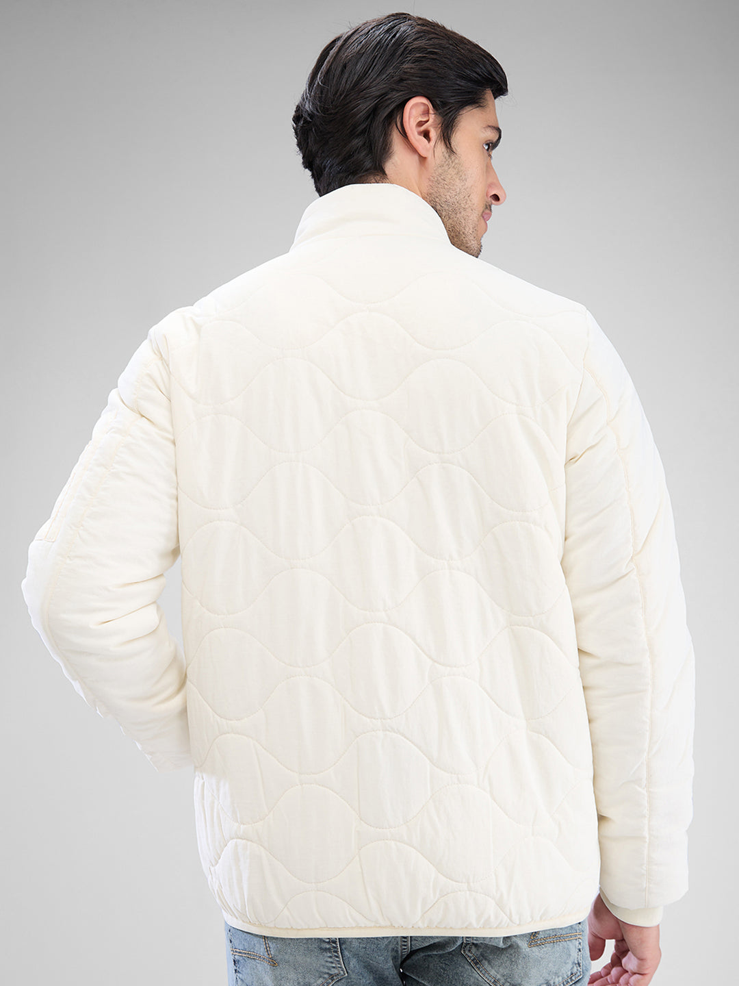 Spykar Cream White Nylon Full Sleeve Jacket For Men