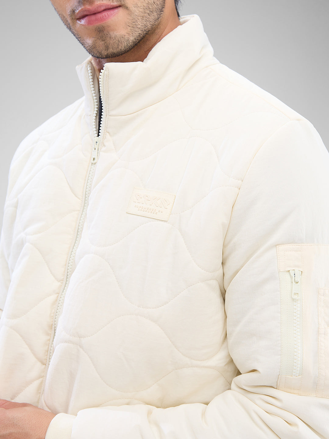 Spykar Cream White Nylon Full Sleeve Jacket For Men