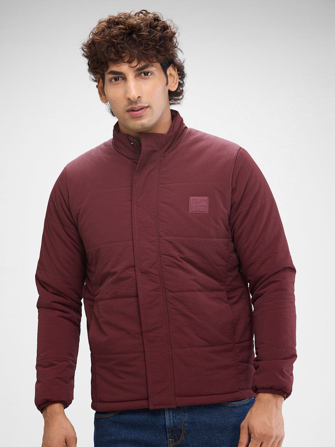 Spykar Deep Wine Red Nylon Full Sleeve Jacket For Men